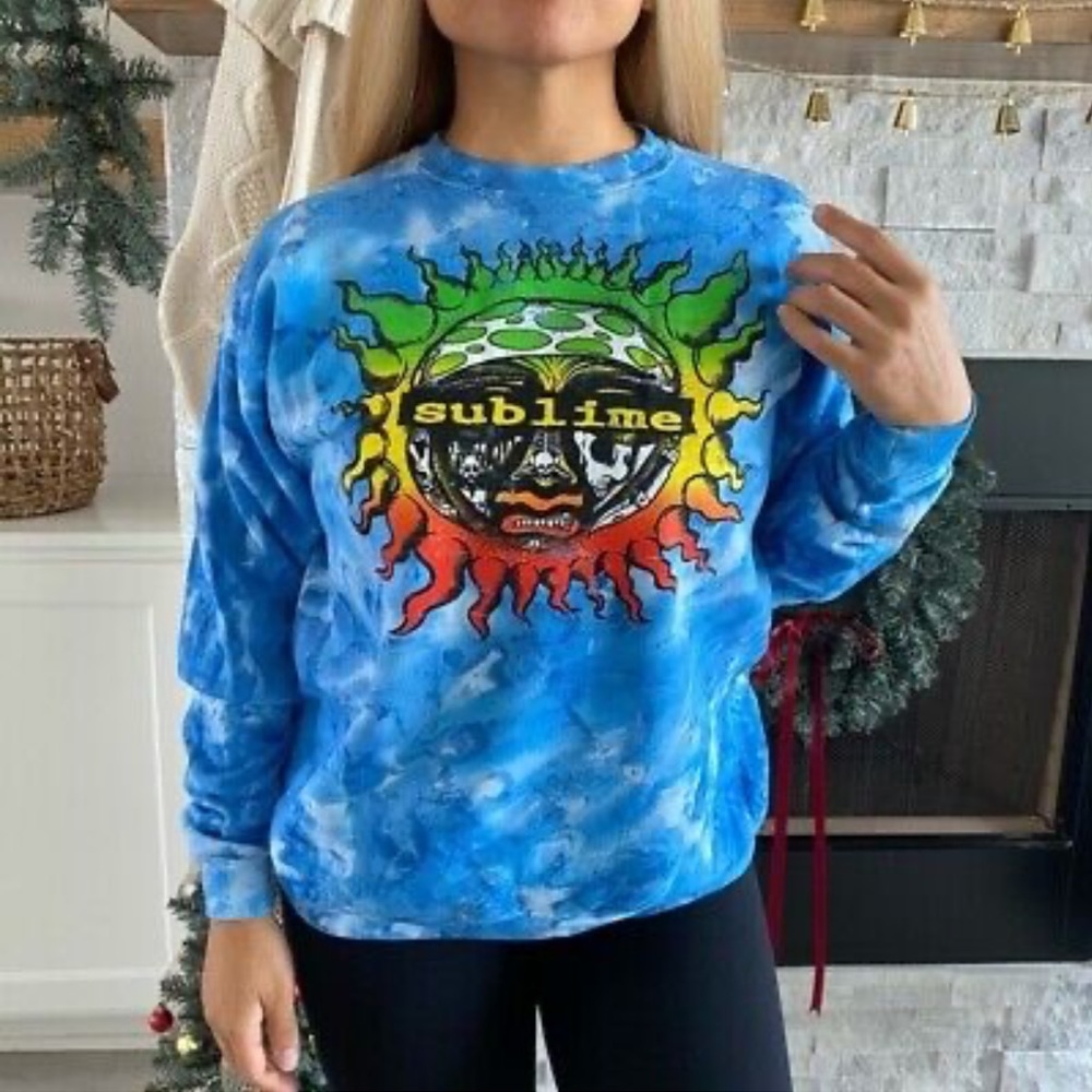 🆕 NWT Sublime 40 Oz To Freedom Blue Sun Tie Dye Crewneck Sweatshirt